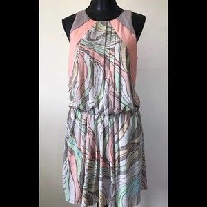 Jessica Simpson Sleeveless Dress Abstract Print Pink Gray Green White Size 8